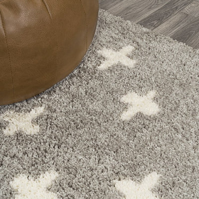 Cristo Berber Geometric Shag 2' x 10' Runner Rug - Gray/Ivory