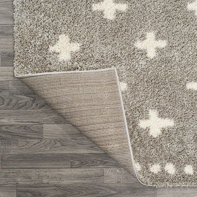 Cristo Berber Geometric Shag 2' x 10' Runner Rug - Gray/Ivory