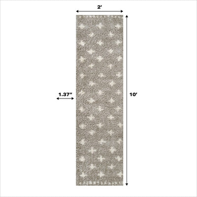 Cristo Berber Geometric Shag 2' x 10' Runner Rug - Gray/Ivory