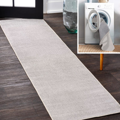 Twyla Classic Solid Low-Pile Machine-Washable 2' x 8' Runner Rug - Light Gray