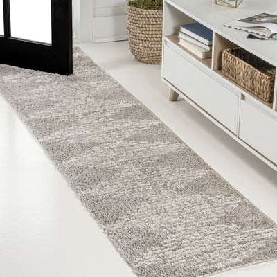 Elm Diamond Stripe Geometric Shag 2' x 10' Runner Rug - Gray/Ivory
