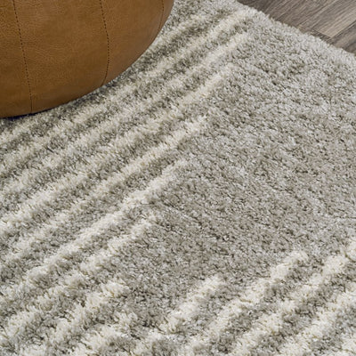 Elm Diamond Stripe Geometric Shag 2' x 10' Runner Rug - Gray/Ivory