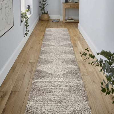 Elm Diamond Stripe Geometric Shag 2' x 10' Runner Rug - Gray/Ivory