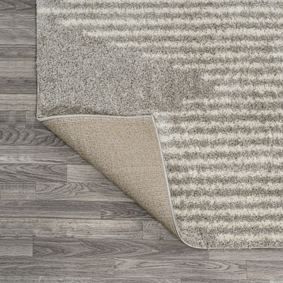 Elm Diamond Stripe Geometric Shag 2' x 10' Runner Rug - Gray/Ivory