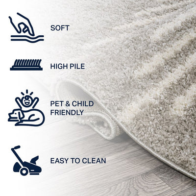 Elm Diamond Stripe Geometric Shag 2' x 10' Runner Rug - Gray/Ivory