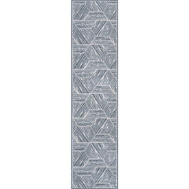 Vector Geometric Machine-Washable 2' x 8' Runner Rug - Blue/Cream