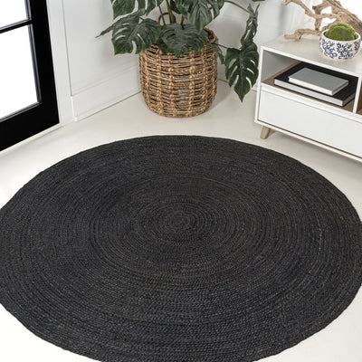Zara Braided Coastal Cottage Jute 6' Round Area Rug - Black