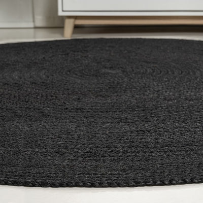 Zara Braided Coastal Cottage Jute 6' Round Area Rug - Black