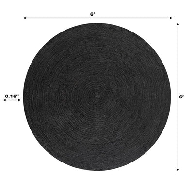 Zara Braided Coastal Cottage Jute 6' Round Area Rug - Black