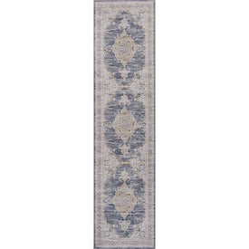 Wincer Chenille Cottage Medallion Machine-Washable 2' x 8' Runner Rug - Dark Gray/Yellow