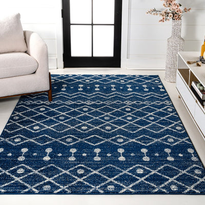 Aksil Moroccan Beni Souk 3' x 5' Area Rug - Navy/Cream