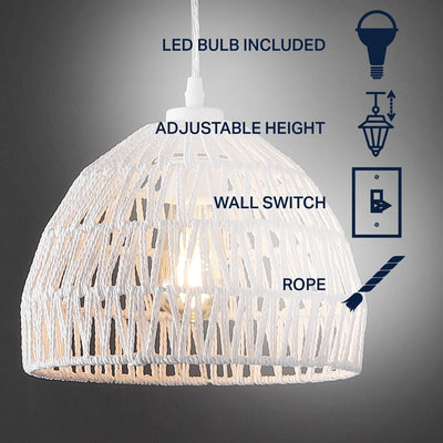 Campana 10.25" Single-Light Bohemian Woven Rope Dome LED Pendant - White