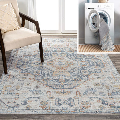 Shaemus Bohemian Medallion Low-Pile Machine-Washable 3' x 5' Area Rug - Cream/Blue/Terra