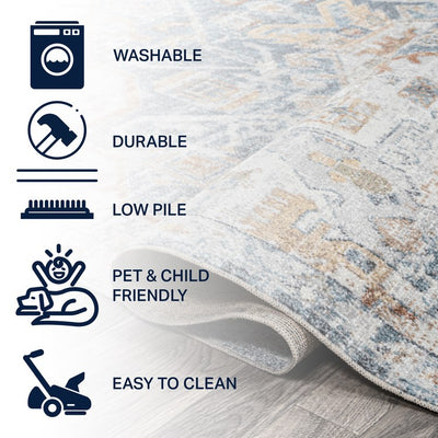 Shaemus Bohemian Medallion Low-Pile Machine-Washable 3' x 5' Area Rug - Cream/Blue/Terra