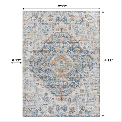 Shaemus Bohemian Medallion Low-Pile Machine-Washable 3' x 5' Area Rug - Cream/Blue/Terra