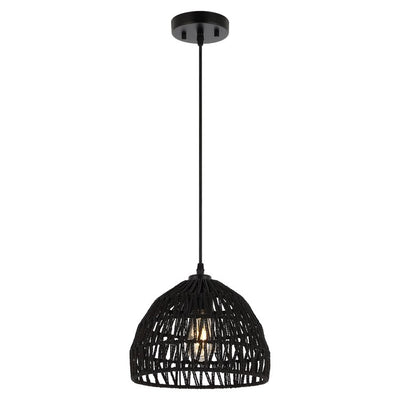 Campana 10.25" Single-Light Bohemian Woven Rope Dome LED Pendant - Black