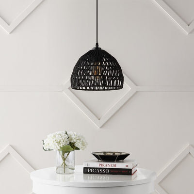 Campana 10.25" Single-Light Bohemian Woven Rope Dome LED Pendant - Black