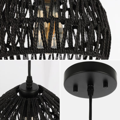 Campana 10.25" Single-Light Bohemian Woven Rope Dome LED Pendant - Black