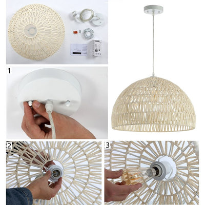 Campana 10.25" Single-Light Bohemian Woven Rope Dome LED Pendant - Black