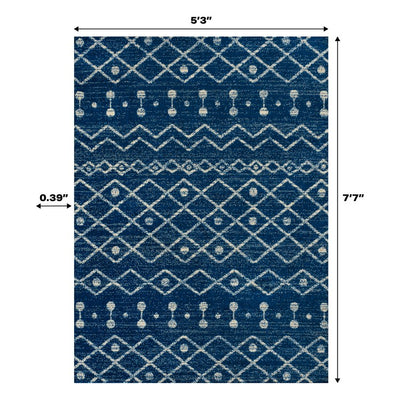 Aksil Moroccan Beni Souk 5' x 8' Area Rug - Navy/Cream