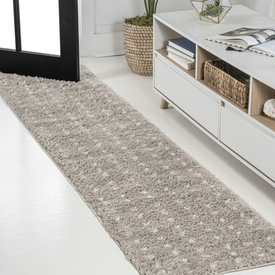 Pele Modern Geometric Dot Shag 2' x 8' Runner Rug - Gray/Ivory