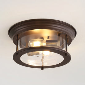 Lauren 13.25" Two-Light LED Flush Mount Ceiling Fixture - Oil Rubbed Bronze/Brass Gold