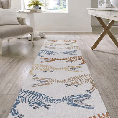 Kingdarr T-Rex Kid's Machine-Washable 2' x 8' Runner Rug - Cream/Multi