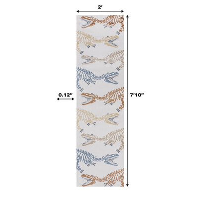 Kingdarr T-Rex Kid's Machine-Washable 2' x 8' Runner Rug - Cream/Multi