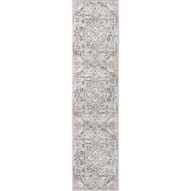Edith Distressed Medallion Low-Pile Machine-Washable 2' x 8' Runner Rug - Cream/Light Gray