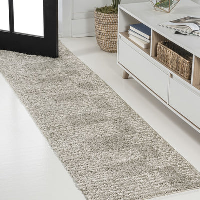 Petra Abstract Stripe Geometric Shag 2' x 10' Runner Rug - Gray/Ivory