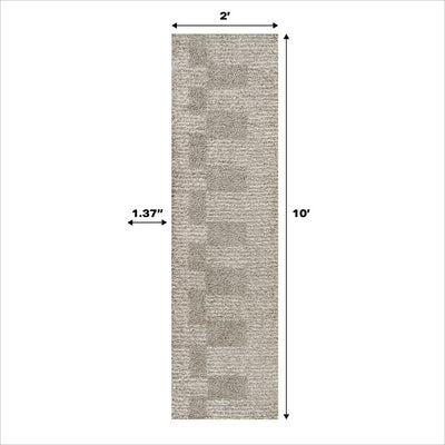 Petra Abstract Stripe Geometric Shag 2' x 10' Runner Rug - Gray/Ivory