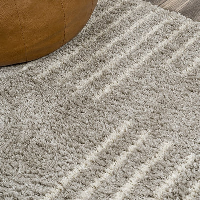 Petra Abstract Stripe Geometric Shag 2' x 8' Runner Rug - Gray/Ivory