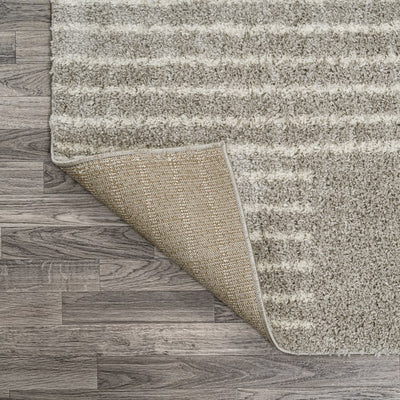 Petra Abstract Stripe Geometric Shag 2' x 8' Runner Rug - Gray/Ivory
