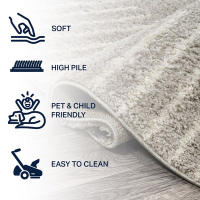 Petra Abstract Stripe Geometric Shag 2' x 8' Runner Rug - Gray/Ivory