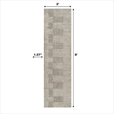 Petra Abstract Stripe Geometric Shag 2' x 8' Runner Rug - Gray/Ivory