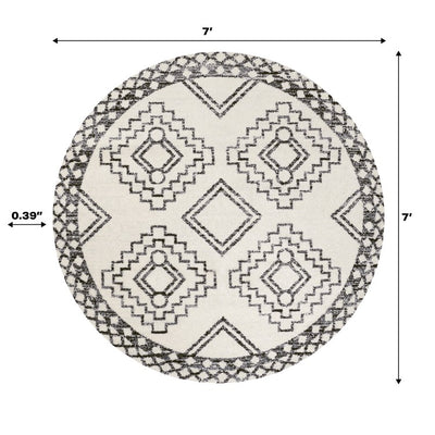 Amir Moroccan Beni Souk 7' Round Area Rug - Cream/Black