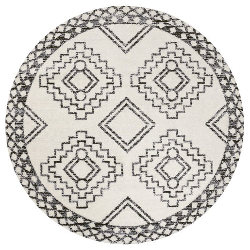 Amir Moroccan Beni Souk 7' Round Area Rug - Cream/Black