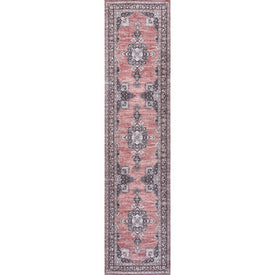Bausch Bohemian Distressed Chenille Machine-Washable 2' x 8' Runner Rug - Dark Pink/Black/White