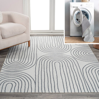 Doodle Geometric Machine-Washable 8' x 10' Area Rug - Cream/Dark Gray