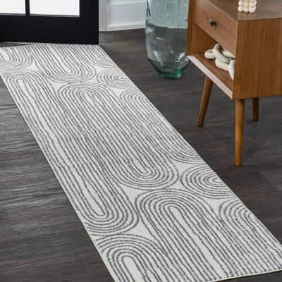Doodle Geometric Machine-Washable 2' x 8' Runner Rug - Cream/Dark Gray