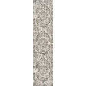 Keesha Bold Distressed Medallion Low-Pile Machine-Washable 2' x 8' Runner Rug - Green/Cream