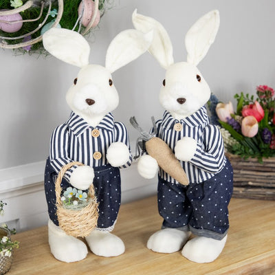 19" Standing Girl Bunny with Basket Easter Figure - Navy Blue