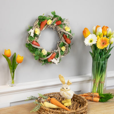 11.5" Mixed Floral and Carrots Artificial Easter Wreath