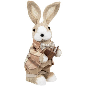 12" Boy Easter Rabbit Figurine with Plaid Jacket - Beige