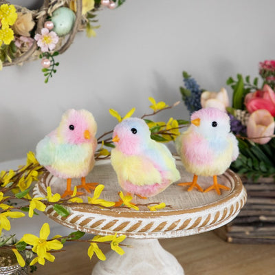 4.25" Plush Tie Dye Easter Chick Figurines Set of 3