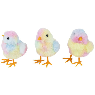 4.25" Plush Tie Dye Easter Chick Figurines Set of 3