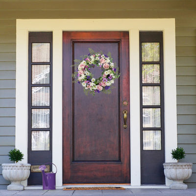 24" Mixed Floral and Fern Artificial Spring Wreath