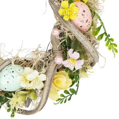12" Flowers and Speckled Eggs Artificial Easter Wreath