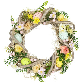 12" Flowers and Speckled Eggs Artificial Easter Wreath