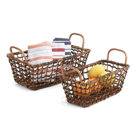 Rectangular Storage Baskets with Gold Metal Handles Set of 2